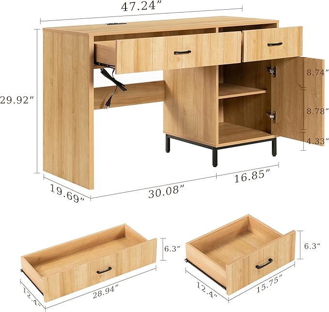 Desks with Drawers 47 inch Farmhouse Style Office Desk with File Drawer &amp Storage Cabinet - Home Computer Workstation Natural Oak