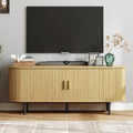 ONBRILL 63 TV Stand with Power Outlet for TVs up to 70 Inch Entertainment Center with Storage and Adjustable Shelves Modern Media Console with Sliding Doors for Living Room Oak