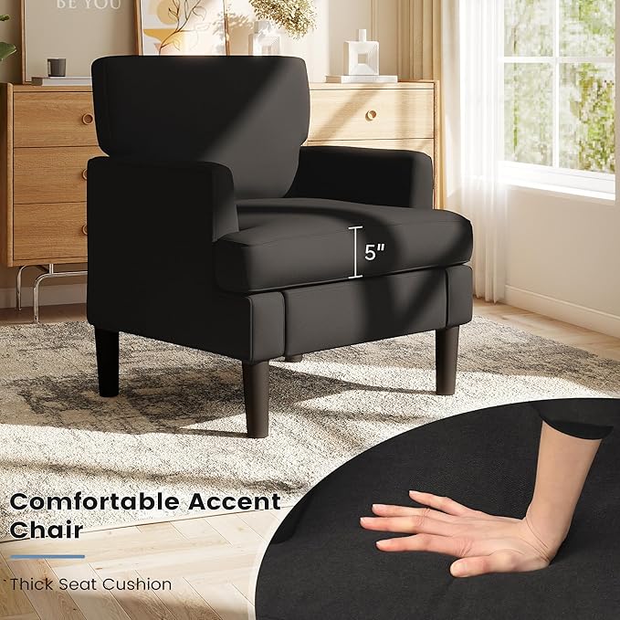 Kromax Accent Chair for Living Room Set of 2 No Screws Assembly Required Mid-Century Reading Chair for Bedroom Comfy Upholstered Armchair with Sturdy Legs Single Sofa Chair for Apartment Black