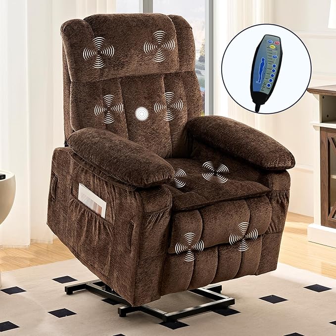 ijuicy Dual Motor Recliner ChairElectric Lift Reclining Lounge Chair with Lumbar Heating and Vibrating Massage for SeniorsAdjustable Reclining Electric Massage ChairBrown
