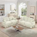 2 Piece Modular Sectional Couch Living Room Sofa Set 2 Seater+2 Seater Loveseat Sofa Sets for ApartmentRemovable Ruffles Pleats SkirtsBeige White