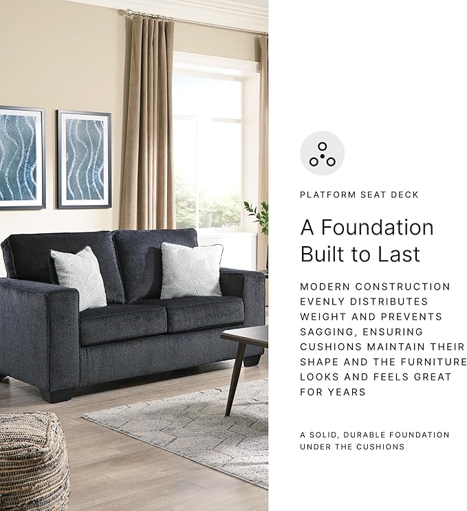 Signature Design by Ashley Altari Modern Loveseat with 2 Accent Pillows Dark Gray