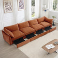 Aoowow Modular Sectional Sofa with Pullout Storage Seat 146.4” Chenille Comfy 4-Seat Sofa Couch Upholstered Deep Seat Couches with Armrests for Living Room Apartment OfficeOrange