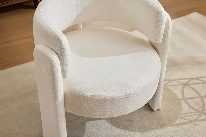GDFStudio 30 Modern Accent Chair Upgrade Leisure Boucle Upholstered Armchair with Curved Arms and Waist Pillow Comfy Single Sofa Chair for Living Room Bedroom Office Apartment Ancient White