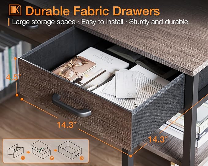 ODK Office Small Computer Desk: Home Table with Fabric Drawers &amp Storage Shelves Modern Writing Desk Grey Oak 48x16