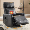 Manual Swivel Rocker Recliner Chair for Adults Overstuffed Recliner Glider with Massage and Heat Living Room Reclining Chair PU Leather Black