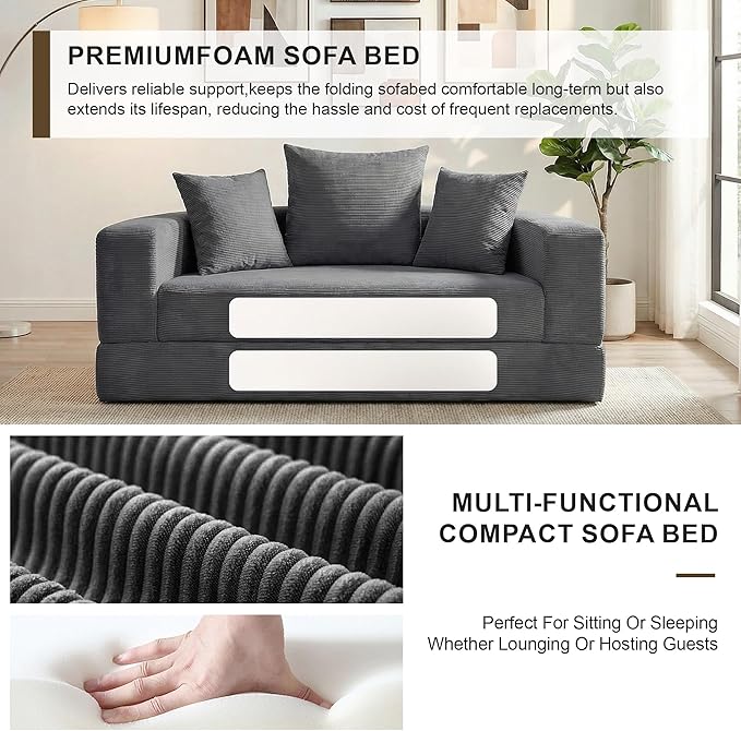 Casaphoria 67'' Wide Convertible Sofa BedLarge Fold-Out Floor Couch with Comfy Back PillowsMulti-Functional Sleeper for Living RoomGuestStudio(Gray)