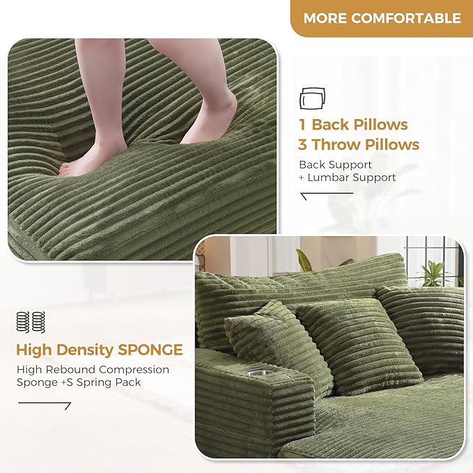 60 Chaise Lounge Indoor Upgraded Oversized Plush Faux Fur Sleeper Sofa Bed w/Pillows &amp Wide Armrests Fluffy Upholstered Reading Chairs Cloud Sofa Couches for Living Room Set of 2Green