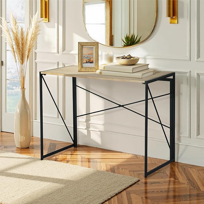FurnitureR 39.4 Minimalist Laptop Desk Simple Computer Writing Desk with Sturdy Metal Frame Modern Foldable Workstation for Home Office Study or Small Spaces Oak