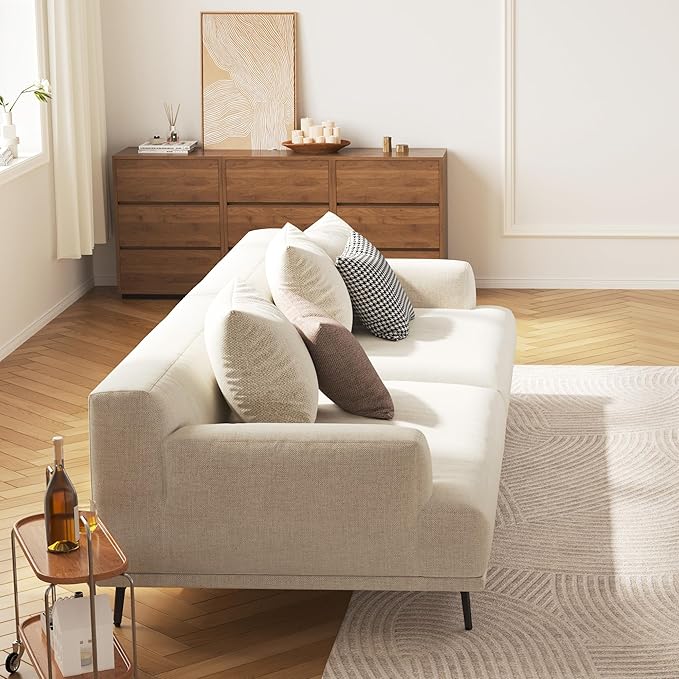 3-Seater Living Room Sofa - Modern Leisure Modular Sofa with Wooden Frame and Metal Legs Soft Cotton-Linen Fabric Easy to Install Suitable for Office Apartment and Living Room Grey 82.6