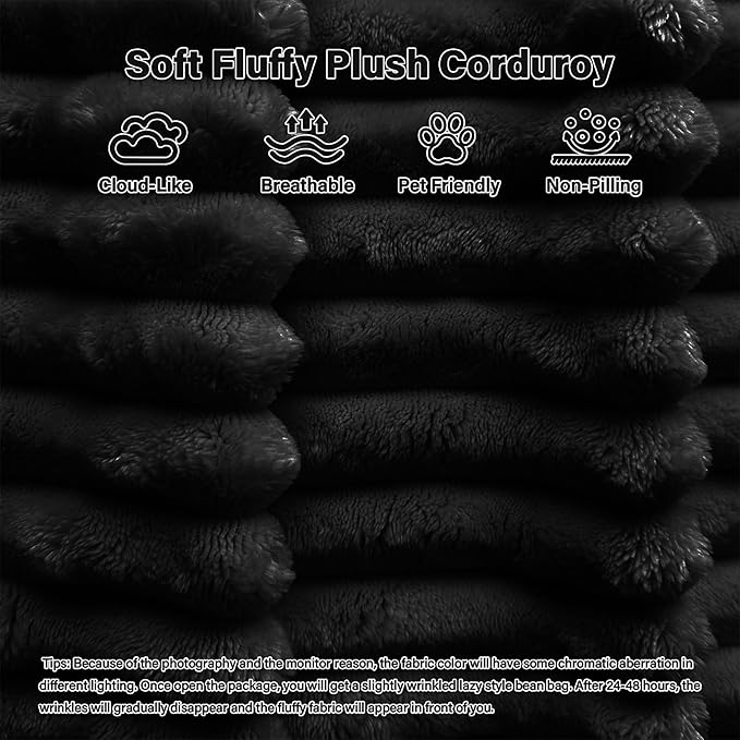 108 Sectional Couches for Living Room Comfy L Shaped Boneless Couches Modern Deep Seat Modular Sofa Cloud Corduroy Couch with Movable Ottoman No Assembly Needed Black