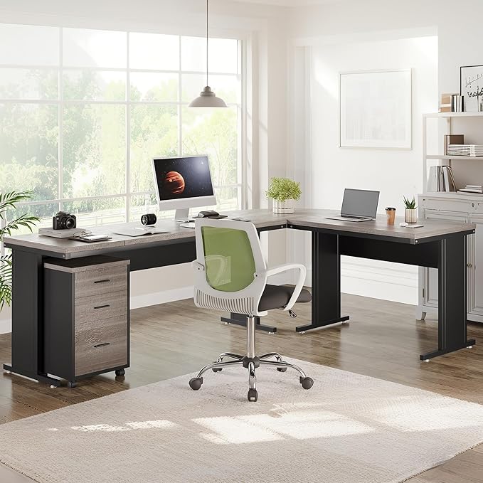 Tribesigns 83 Inch L-Shaped Executive Desk with Drawers Large Office Computer Desk with File Cabinet Business Workstation Furniture for Home Office (Gray)
