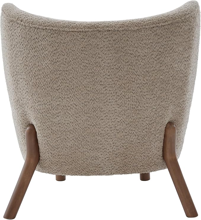 Scott Living Aurora Boucle Upholstered Wingback Accent Chair Solid Wood Living Room Slipper Chair Bedroom Comfy Reading Chair Brown