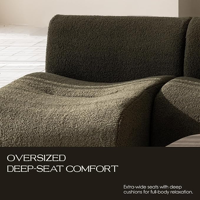 105 Curved Sectional Sofa with Chaise Boneless 3 Seater Modular Couch Reversible L-Shaped Couches with High-Density Foam Modern Lounge Comfort Sherpa Sofas for Living Room – No Assembly Green
