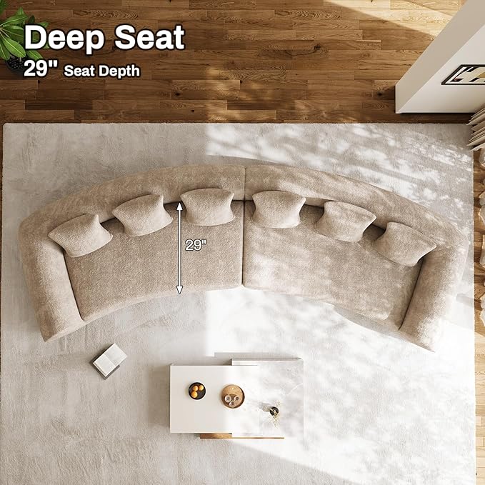 157 Oversized Curved Sectional Sofa for Living RoomChenille Curved Couch with Extra Deep &amp Wide Seat Modern Boucle Sectional Couches for Living Room with 6 Throw Pillows No Assembly Needed Bro