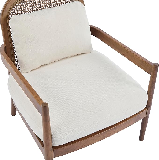 Christopher Knight Home Nadine Modern Club Chair Set of 2 with Cushion Wooden Living Room Accent Chair with Rattan Open Back Bedroom Comfy Reading Chair Beige+Light Brown