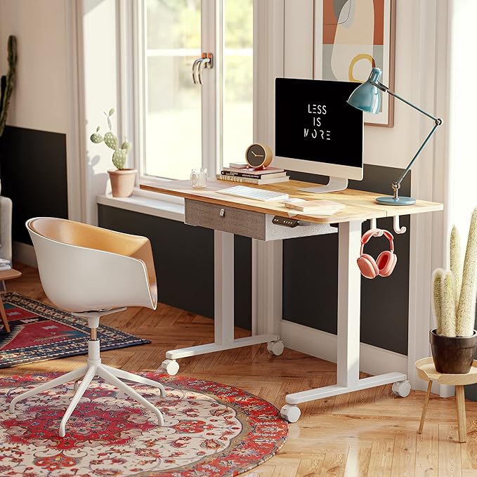 FEZIBO Standing Desk with Drawer: 48 x 24 Electric Height Adjustable with Storage Ideal for Home Office as an Ergonomic Computer Desk Light Rustic Brown