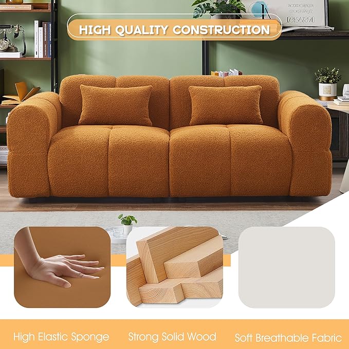 80 Modern Sofa Couch Comfy Deep Seat Teddy Cloud Sofa Upholstered 3-Seater Boucle Couch Oversized Loveseat for Living Room Bedroom Office Apartment(Coffee)