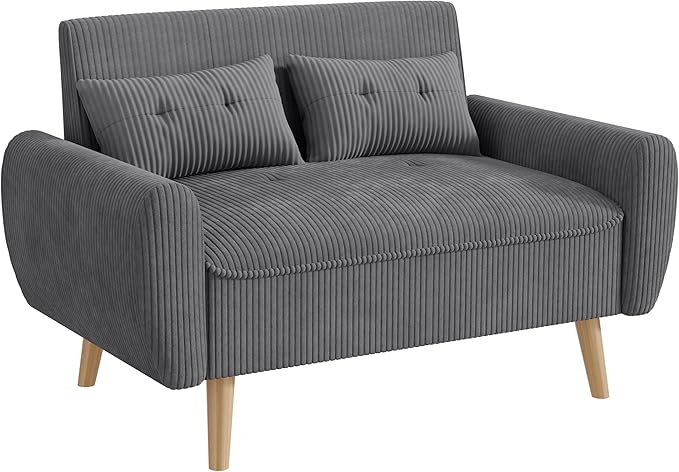 JAMFLY 47'' Small Loveseat Sofa 2 Seat Compact Couch with Tapered Legs Dark Grey Upholstered Furniture Solid Wood Frame Comfy Foam Cushion Easy Assembly for Small Spaces
