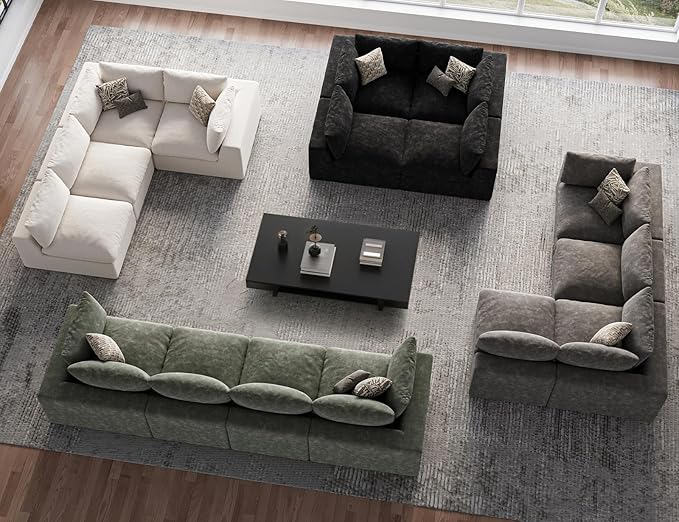120 Cloud Sectional Couch | Oversize Boneless Couches for Living Room | 4 Seater Modern L-Shape Sofa | Green