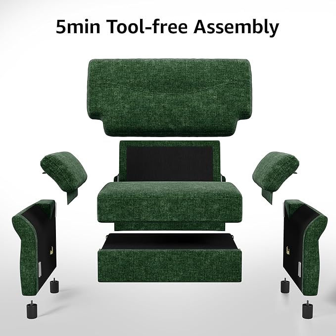 44.5 Oversized Accent Chair Comfy Chenille Fabric Living Room Chairs Upholstered Modern Armchair Extra Large Single Sofa Reading Chair for Bedroom Apartment Tool-free Assembly Dark Green