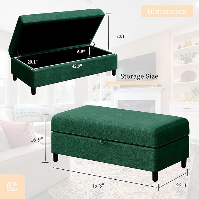 Shintenchi Modern Rectangular Ottoman with Storage Storage Ottoman for Sectional Sofa Extra Sofa Seats Couch for Living Room