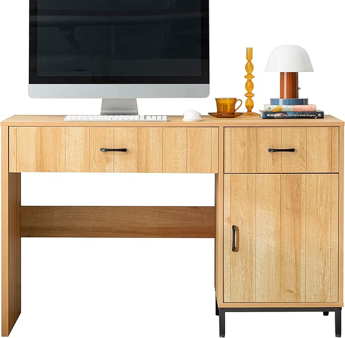 Desks with Drawers 47 inch Farmhouse Style Office Desk with File Drawer &amp Storage Cabinet - Home Computer Workstation Natural Oak