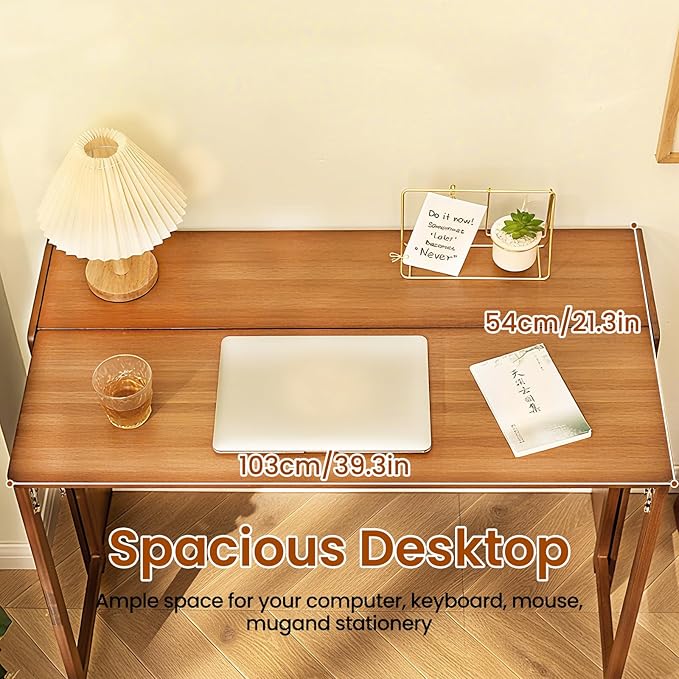 41 Bamboo Folding Desk with Bookshelf Folding Bamboo Desk for Small Spaces Computer Table Space Saving Wooden Desks for Home Bedroom Study Office Bamboos Writing Desks Brown