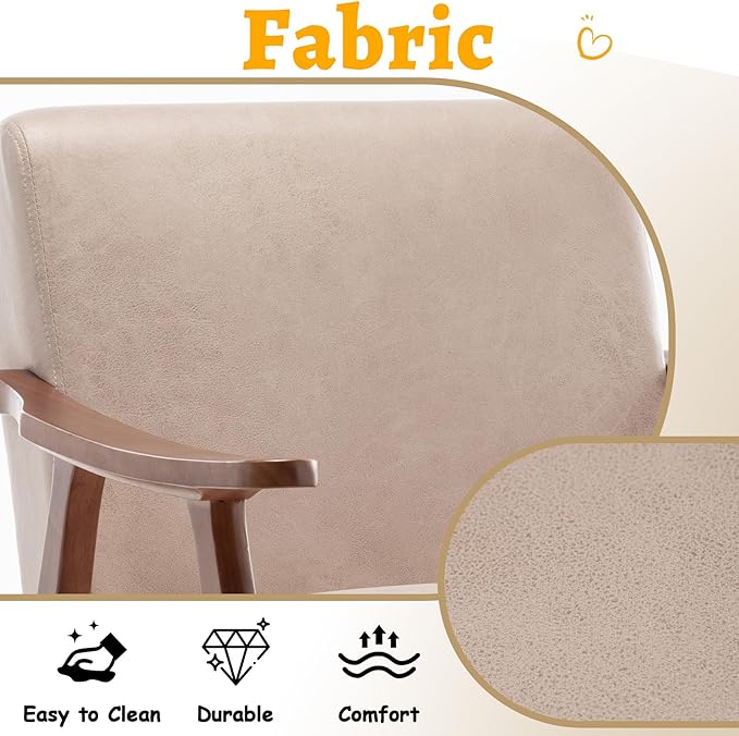 Mid Century Modern Accent Chair Upholstered Armchair Comfy with Wood Legs Siting Chair with Soft Cushion PU Leather Side Chairs for Living Room Bedroom Office (Microfiber Light Camel)
