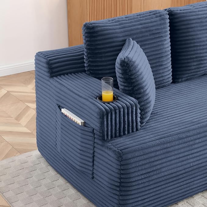 66.5 Small Cloud Loveseat Sofa in a Box Comfy Corduroy 2-Seater Boneless Couch Modern Deep Seat Sofa for Small Spaces Living Room &amp Apartment No Assembly Required (Blue 66.5 inch) | Memory F