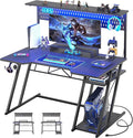 Armocity Gaming Computer Desk with Shelves and Outlets Gaming Desk with Hutch and LED Lights Reversible PC Gaming Desks with Pegboard Carbon Fiber Black 47''