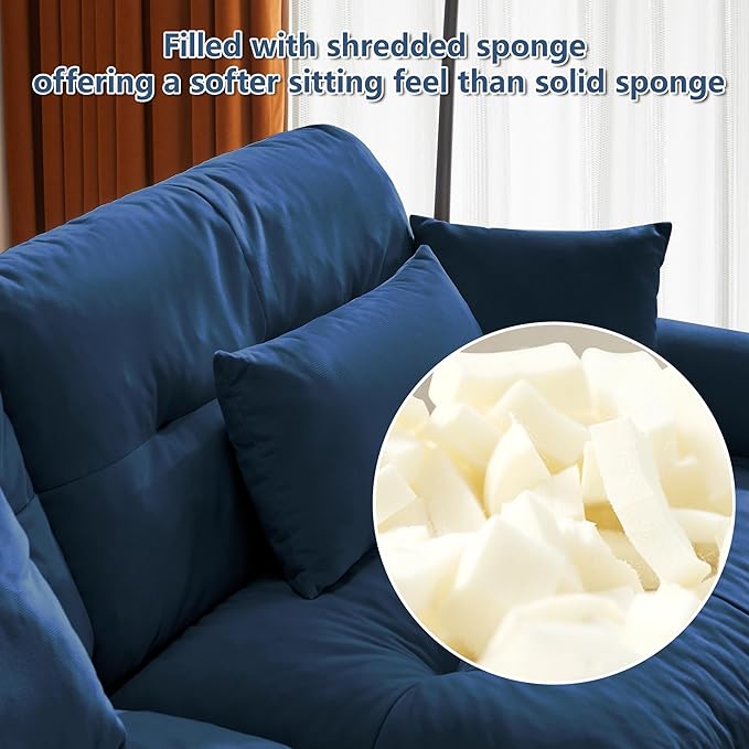 Oversized 3 Seater Modular Sectional Sofa Large Sectional Couch for Living Room Velvet Cloud Couch with 5 Pillows Deep Seat Sofa Blue
