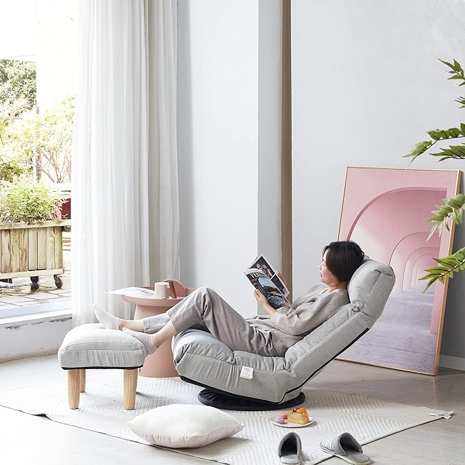 3-Position Adjustable Floor Chair for Living Room Bedroom Gray