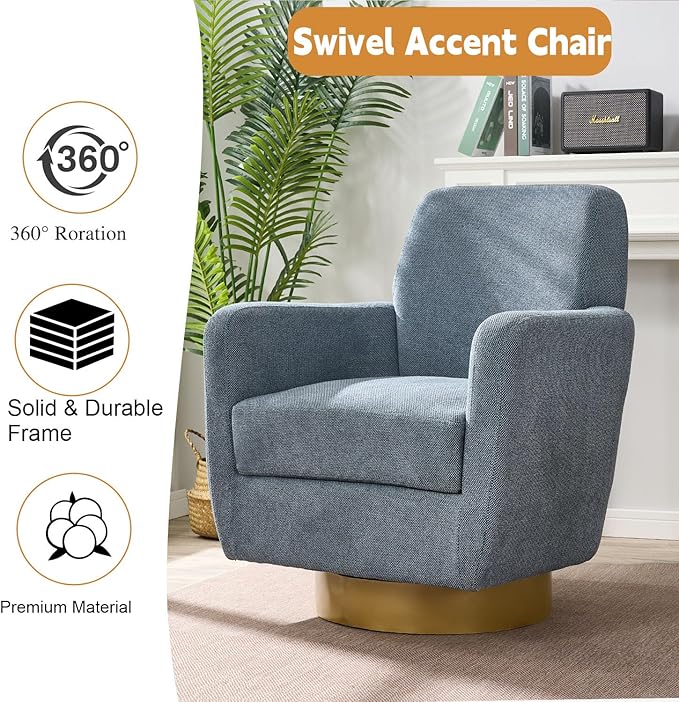 360 Degree Rotating Sofa Armchair Cotton Linen Skin Friendly Fabric Ergonomic Design Living Room Chair Bedroom Chair Living Room Chair Blue