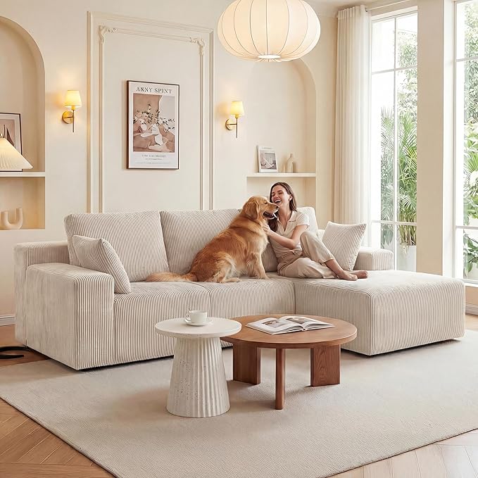 Cloud Sectional Boneless Couches for Living Room Modular L Shaped Couch with Deep Seat Oversized Right Facing Chaise Memory Foam Compressed Spineless 3 Seater Sofa for Apartment Taupe | No Assembly