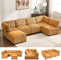 121 U Shaped Modular Sectional Sofa Couch 6 Seat Convertible Upholstered Deep Seat Sleeper Sofa with Chaise Lounge Cloud Couch for Living Room Mustard Yellow