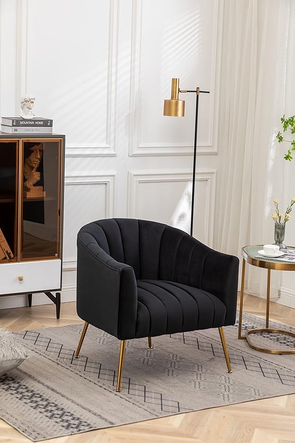 Modern Velvet Tub Chair Armchairs Barrel Accent Dinning Chair with Gold Plated Metal LegsThick Soft Padded Seat for Living Room
