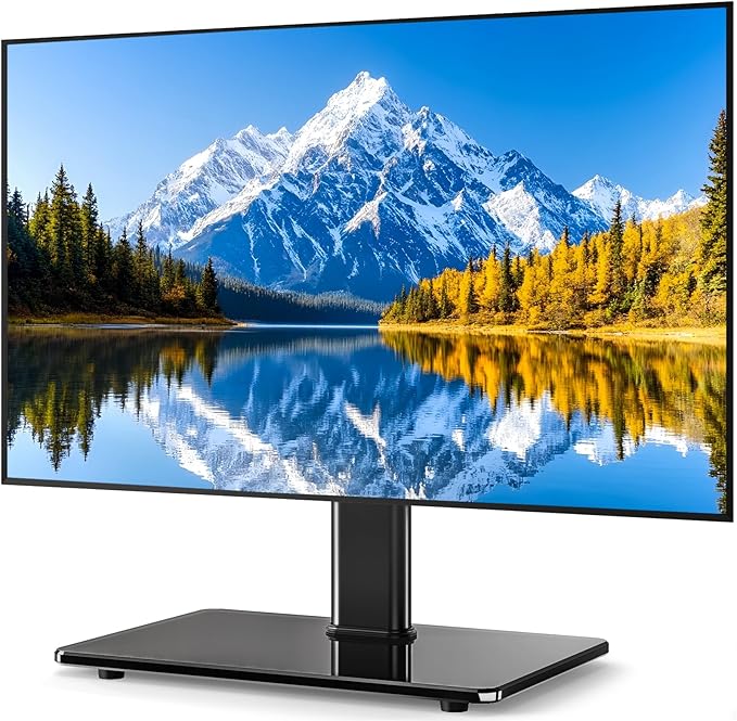 5Rcom Universal Swivel TV Stand for 27-60 inch Curved/Flat Screen TVs Table Top TV Base Replacement Holds up to 88 lbs Height Adjustable TV Stand Mount with Tempered Glass Base MAX VESA 400x400mm