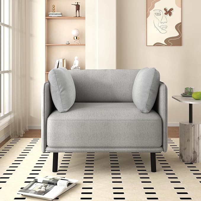 Christopher Knight Home Pauls Vintage Lounge Chair with 2 Side Pillows Upholstered Fabric Accent Chair Living Room Home Office Plush Seating Solid Wood Frame and Steel Legs Gray