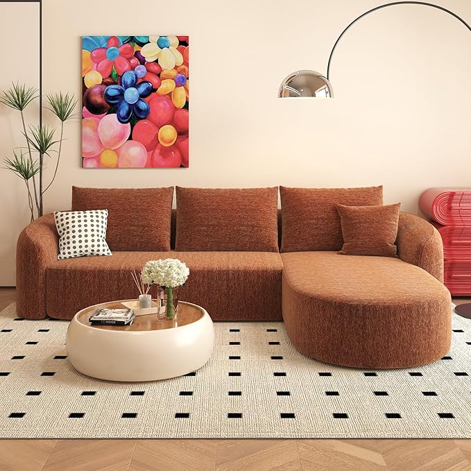 111 L Shaped Modern Modular Sectional Curved Sofa Minimalist Style Comfy Cloud Couch for Living Room Apartment No Assembly Required Boneless Couches (OrangeRight Facing Chaise)