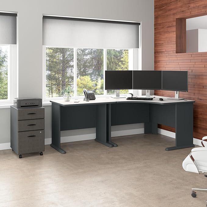 Bush Business Furniture Series A 36W Small Desk in White Spectrum and Slate Compact Computer Table for Home or Professional Office