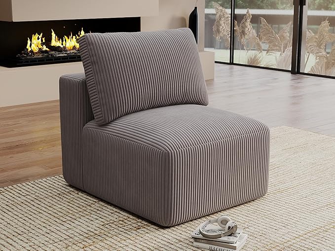 Modern Single Boneless Sofa Couches for Living Room - 39 Cloud Couch - Easy Assembly Cozy Corduroy Convertible Full Sponge Compression Sofas for House Apartment(Grey)