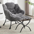 NIOIIKIT Leisure Lazy Chair with Ottoman Corduroy Upholstered Lounge Armchair with Side Pocket Comfy Reading Chair Lazy Sofa Chair for Living Room Bedroom Office (Grey)