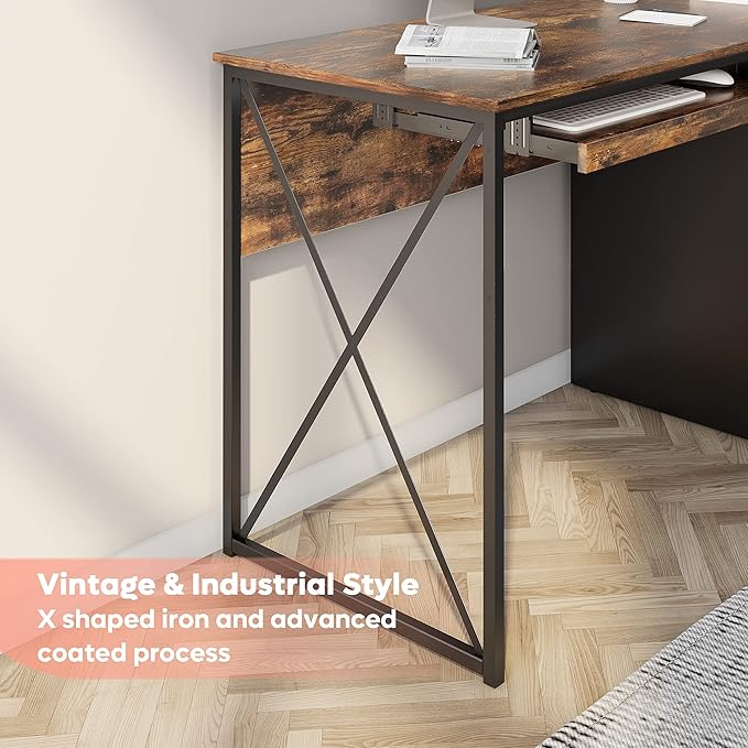 Bestier Office Desk with Drawers 55 inch Industrial Computer Desk with Storage Wood Teacher Desk with Keyboard Tray &amp File Drawer for Home Office Rustic Brown