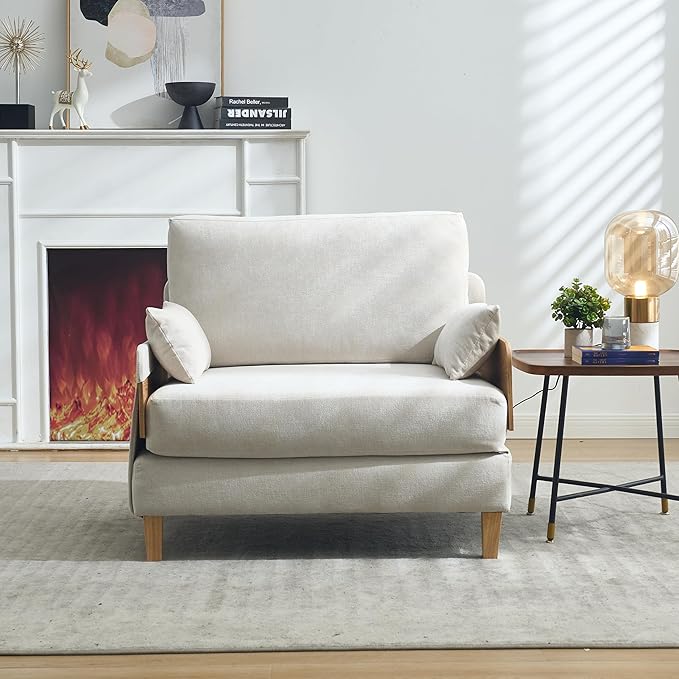 SLEERWAY Large 3 in 1 Convertible Futon Sofa Bed Chair 35 W Extra Wide Sleeper Chair Bed with Pull Out Couch Small Modern Chenille Chaise Lounge Armchair for Living Room Bedroom Playroom Beige