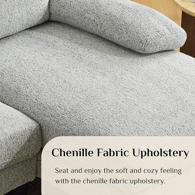 Karl home 110 Sectional Couches for Living Room U-Shape Sofa with Chenille Upholstery 4 Seat Sofa Set with Double Chaises &amp Wood Grain Legs for Apartment Light Gray