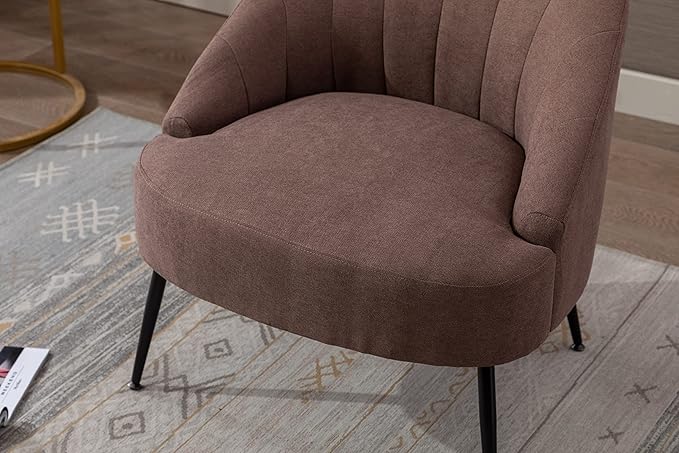 Cotton Linen Fabric Accent Chair with Black Metal Legs for Living RoomCoffee Brown