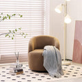 360 Degree Swivel Chair Teddy Fabric Modern Bucket Chair with Black Powder Coated Metal Ring for Living Room Bedroom (Chocolate)
