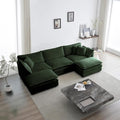 WILLIAMSPACE 111.5 Sectional Sofa Couch for Living Room Modern Upholstered U-Shaped Sofa with 2 Ottoman &amp Toss Pillows Modular 5 Seat Sofa Furniture for Apartment Chenille Fabric (Green)