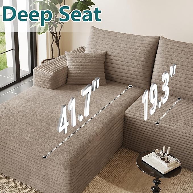 95 Modular Sectional Couch Boneless L Shaped Cloud Sofa with Chaise Lounge Corduroy Upholstered Couches Memory Foam Deep Seat No Assembly Required Ideal for Living Room(Camel Left Facing)